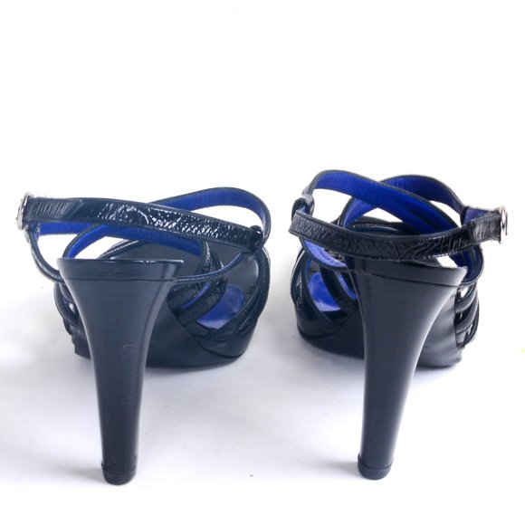 Gorgeous SERGIO ROSSI patent leather strappy black and blue pumps in EUC! - Picture 8 of 9